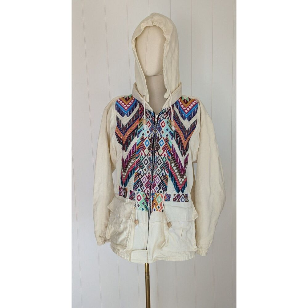 Hiptipico Guatemalan Hoodie Jacket - White - Small - Multicolor